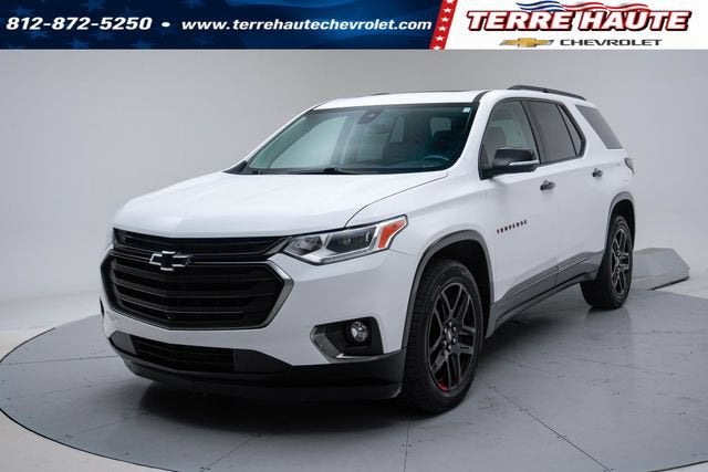 2021 Chevrolet Traverse Premier in Summit White — front three-quarter view