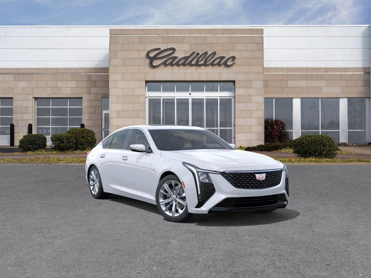2026 Cadillac CT5 Premium Luxury in Summit White — front three-quarter view