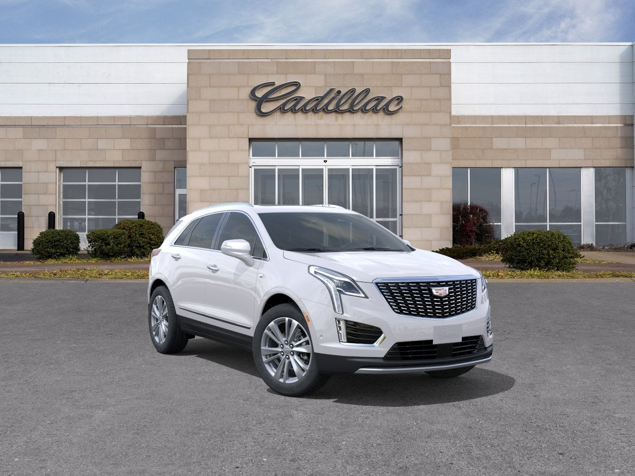 2026 Cadillac XT5 Premium Luxury in Crystal White Tricoat — front three-quarter view