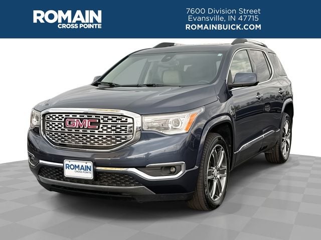 2019 GMC Acadia Denali in Blue Steel Metallic — front three-quarter view