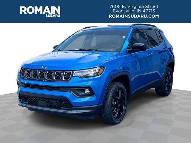2025 Jeep Compass Latitude in Hydro Blue Pearlcoat — front three-quarter view