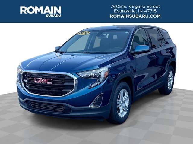 2019 GMC Terrain SLE in Blue Emerald Metallic — front three-quarter view
