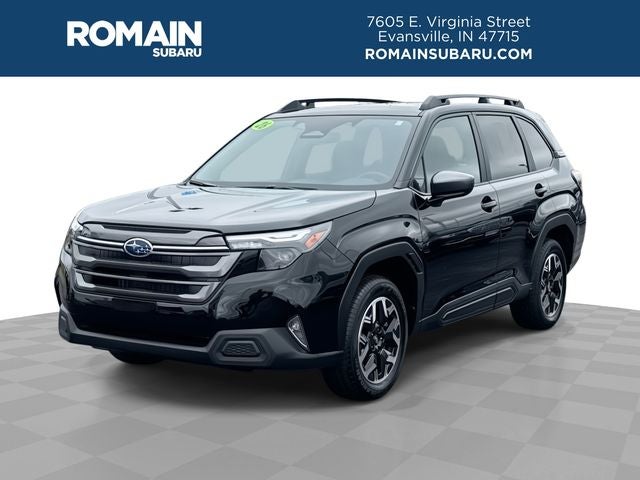 2026 Subaru Forester Premium in Crystal Black Silica — front three-quarter view