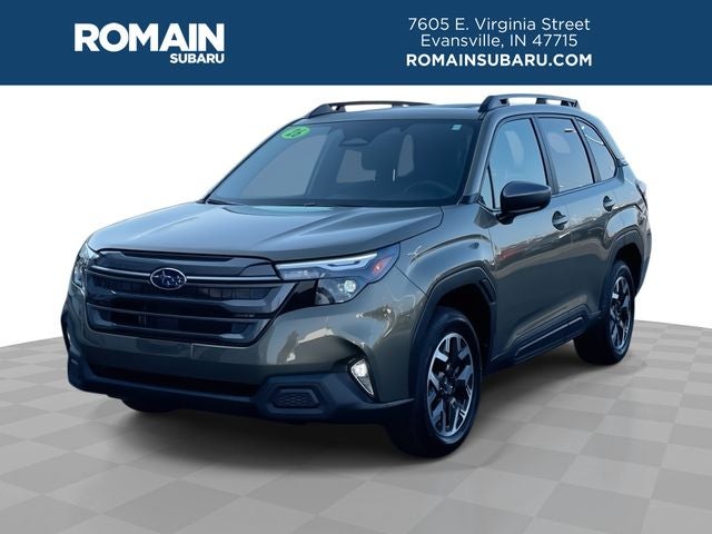 2026 Subaru Forester Premium in Autumn Green Metallic — front three-quarter view