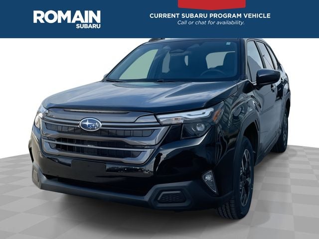 2026 Subaru FORESTER Premium in Crystal Black Silica — front three-quarter view