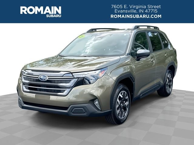 2026 Subaru Forester Premium in Autumn Green Metallic — front three-quarter view