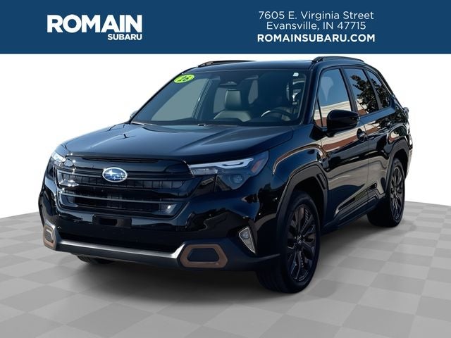 2026 Subaru FORESTER Sport in Crystal Black Silica — front three-quarter view