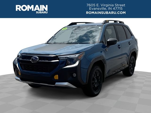 2026 Subaru Forester Wilderness in Geyser Blue — front three-quarter view