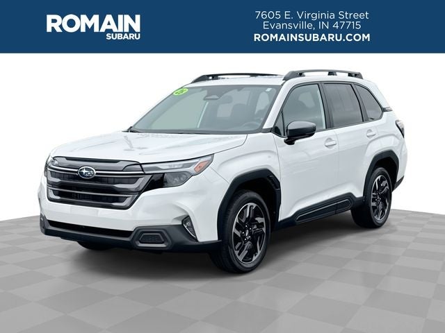 2026 Subaru Forester Limited in Crystal White Pearl — front three-quarter view