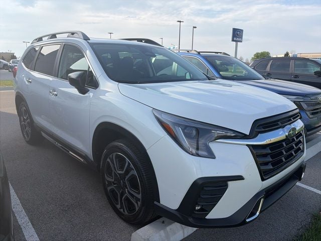 2026 Subaru Ascent Touring in Crystal White Pearl — front three-quarter view