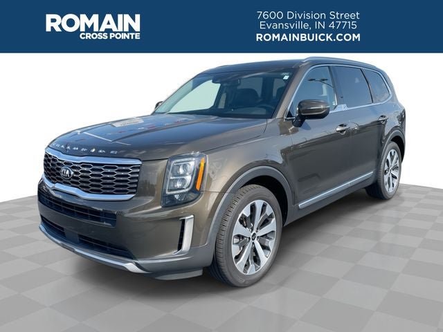 2021 Kia Telluride EX in Dark Moss — front three-quarter view