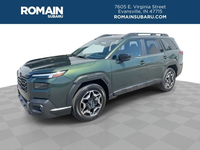 2026 Subaru Outback Touring in Deep Emerald Green Pearl — front three-quarter view