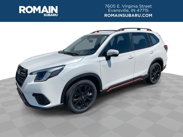 2023 Subaru Forester Sport in Crystal White Pearl — front three-quarter view