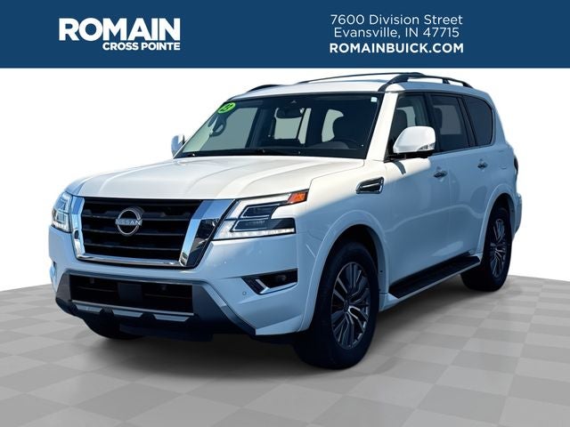 2023 Nissan Armada SL in Aspen White Tricoat — front three-quarter view