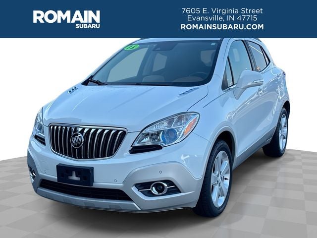2015 Buick Encore Premium in White Pearl Tricoat — front three-quarter view