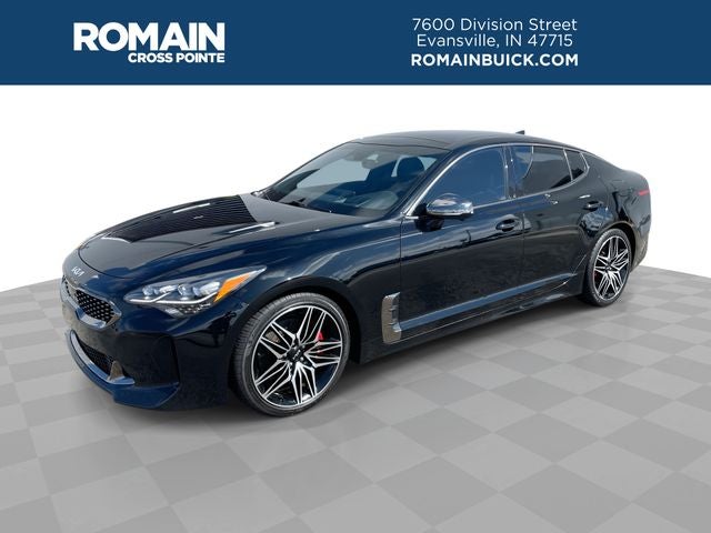 2023 Kia Stinger GT2 in Aurora Black — front three-quarter view