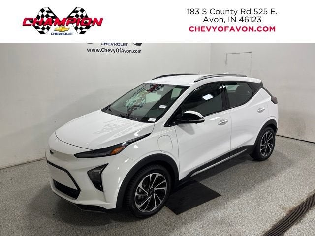2023 Chevrolet Bolt EUV Premier in Summit White — front three-quarter view