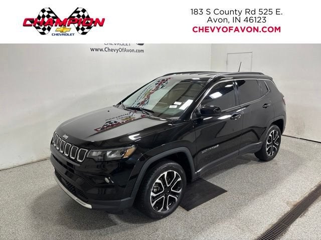 2022 Jeep Compass Limited in Black — front three-quarter view