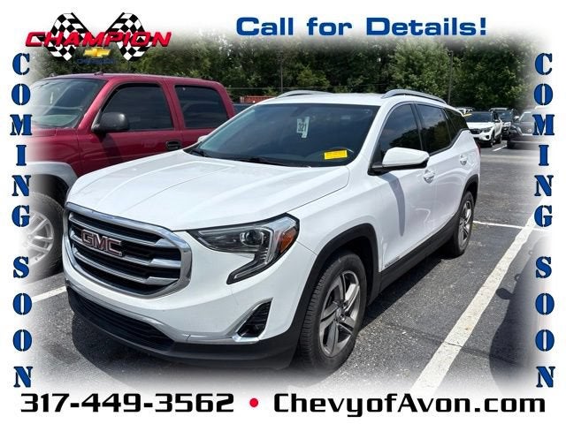 2019 GMC Terrain SLT in Summit White — front three-quarter view