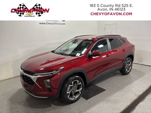 2025 Chevrolet Trax LT in Crimson Metallic — front three-quarter view